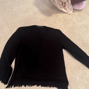 Zara Black V-Neck Sweater with Fringe